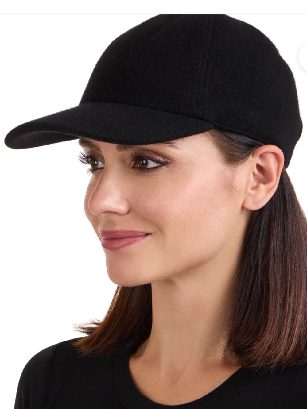 NWT Amicale Classic Black Cashmere-Blend Baseball Cap
